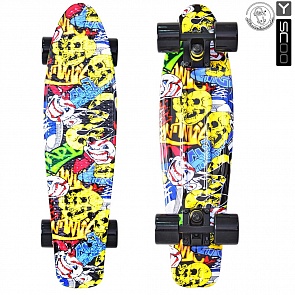 Скейтборд виниловый Y-Scoo Fishskateboard Print 22" 401G-С с сумкой, дизайн Карикатура (RT, 5814rt)